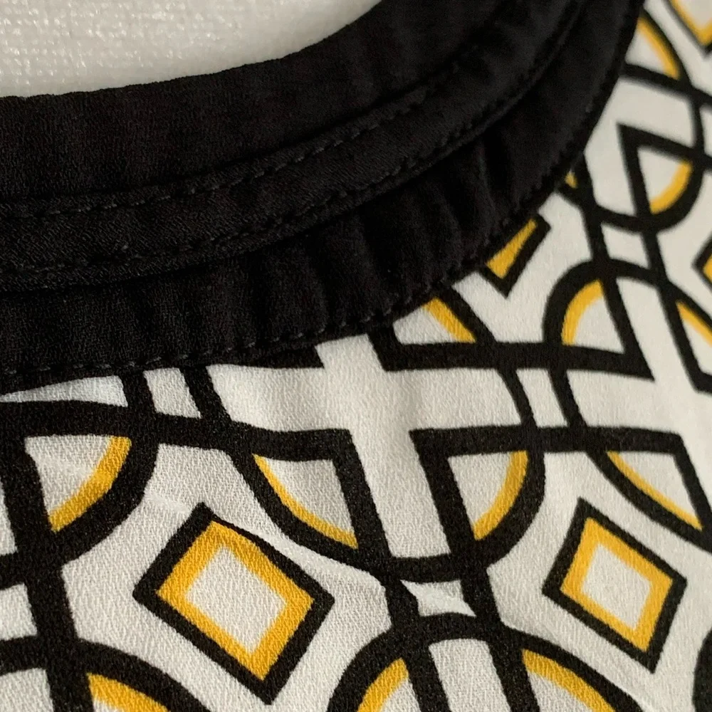 WORTHINGTON Women’s Sleeveless Tiered Black White & Gold Print Tank Size: 0X